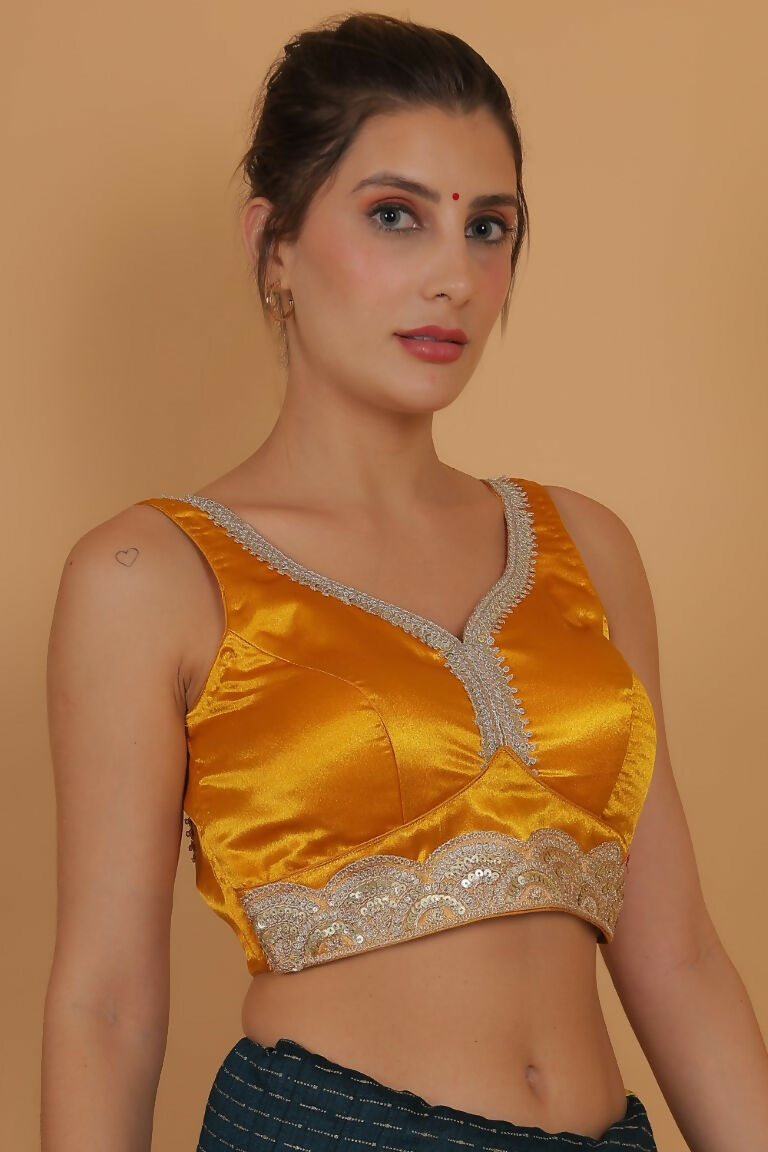Joban Fashion Silk Zari And Sequence Work Padded Blouse - Yellow