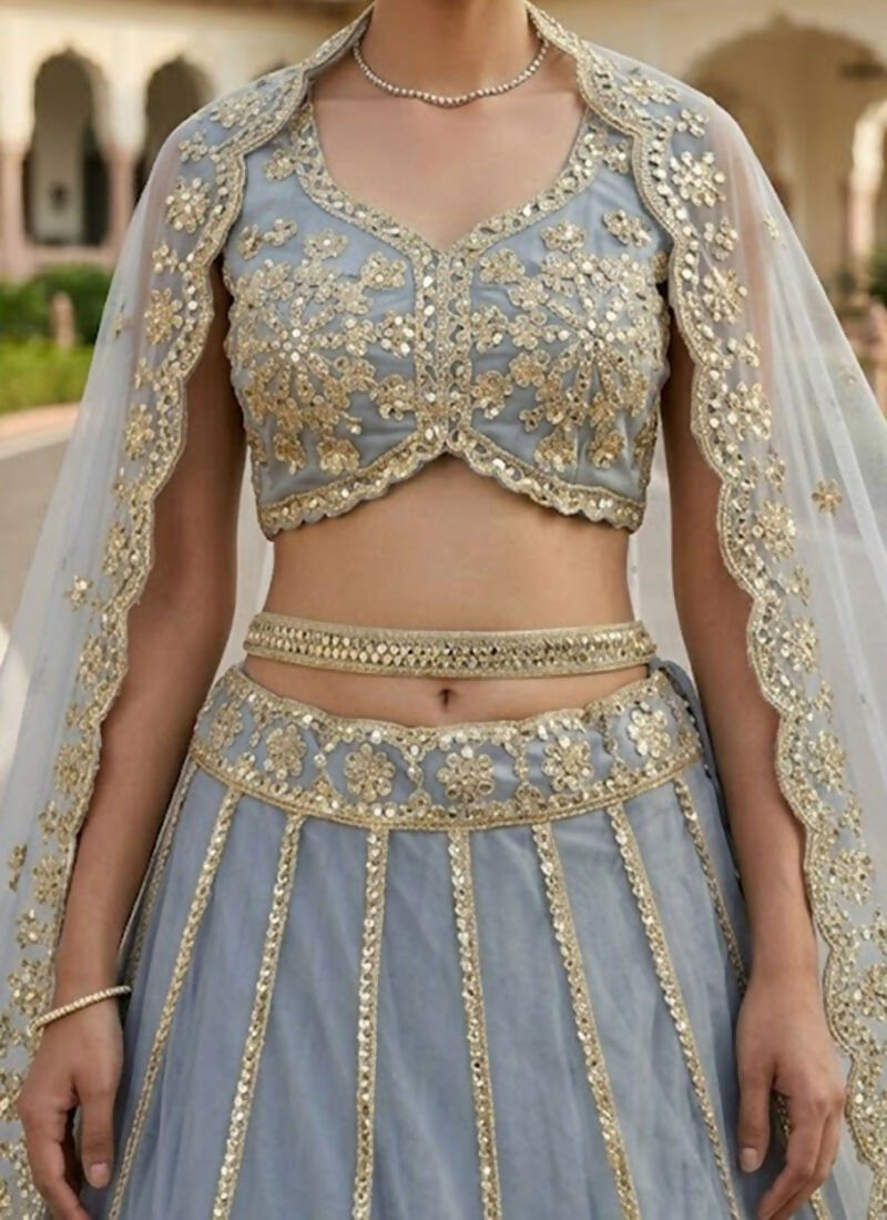 Lehenga Mart Grey Net Designer Bollywood Style Wedding Wear Lehenga Choli - Dista