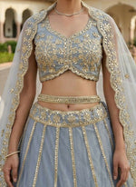 Thumbnail for Lehenga Mart Grey Net Designer Bollywood Style Wedding Wear Lehenga Choli - Dista
