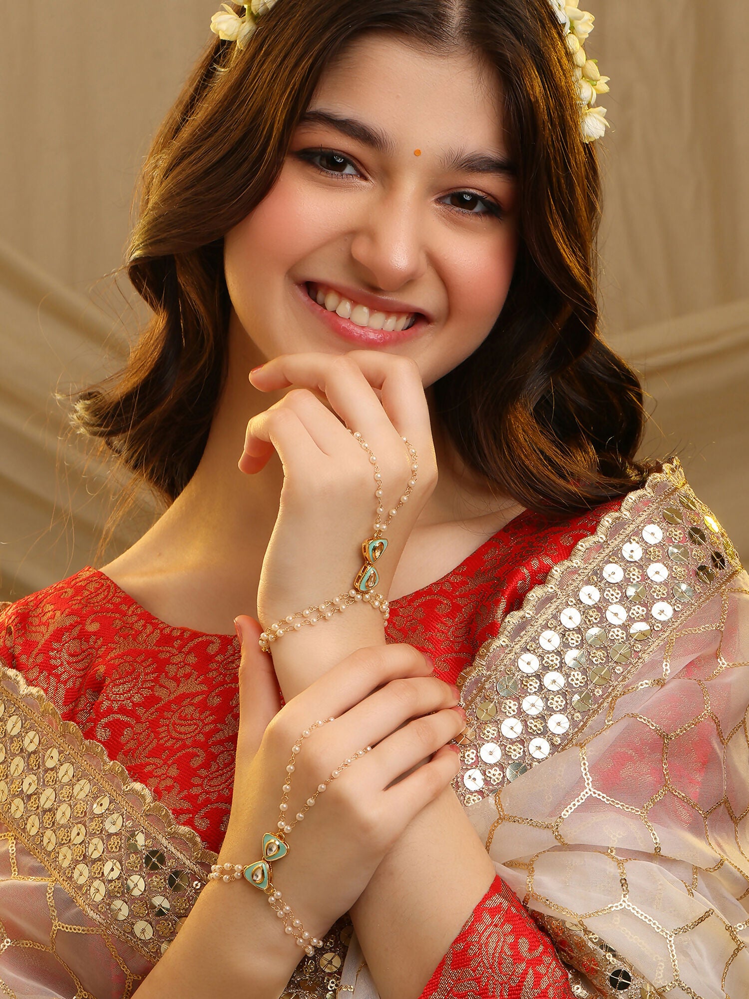 Ruby Raang Saanjh Pearl Hand Jewelry - Distacart