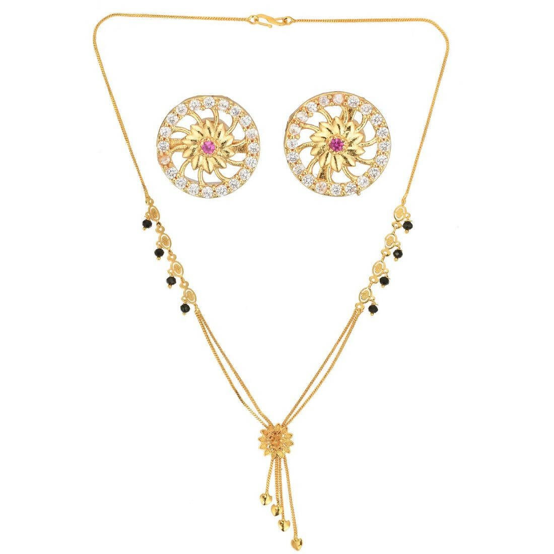 AanyaCentric Gold Plated Short Mangalsutra Set with Earrings - Distacart
