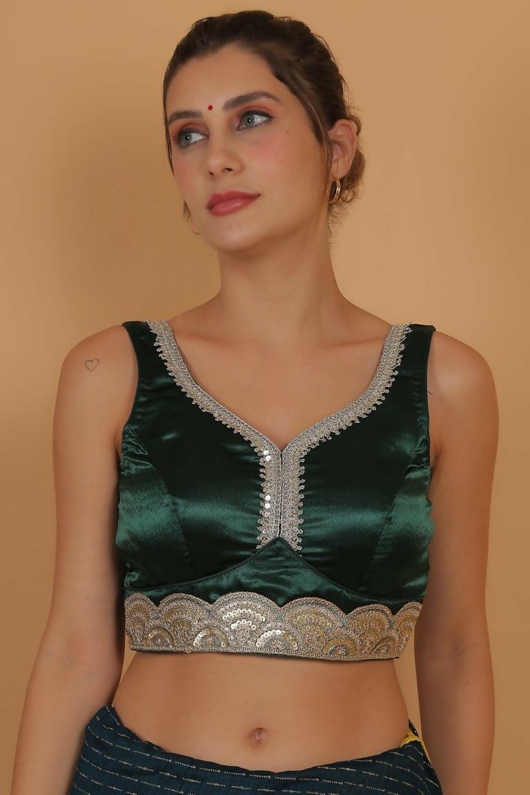 Joban Fashion Silk Zari And Sequence Work Padded Blouse - Green