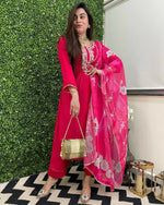 Thumbnail for The52 Rani Women's Beautiful Viscose Chanderi Fabric Embroidered Work Straight Kurta Pant and Dupatta Set - Distacart