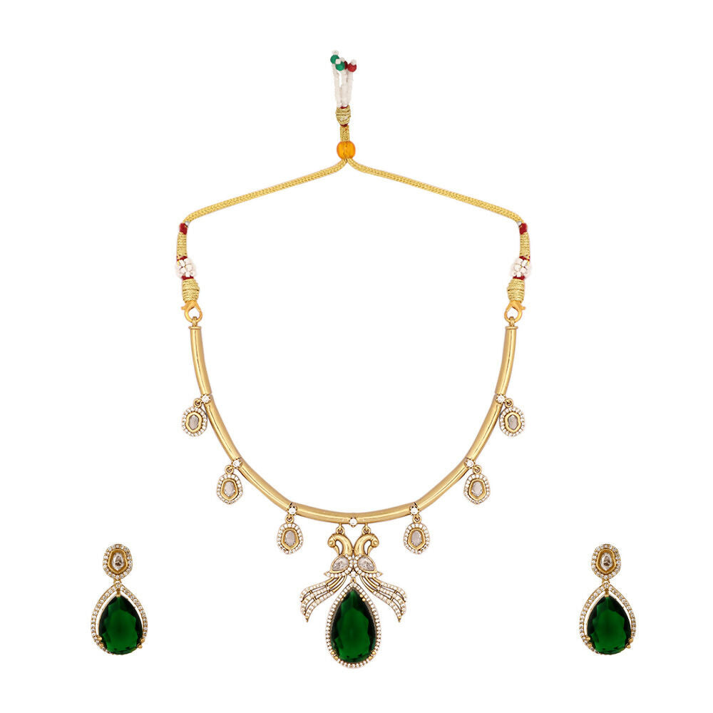 Nuyug 18K Gold Plated Pear Drop Emerald Edge Necklace Set