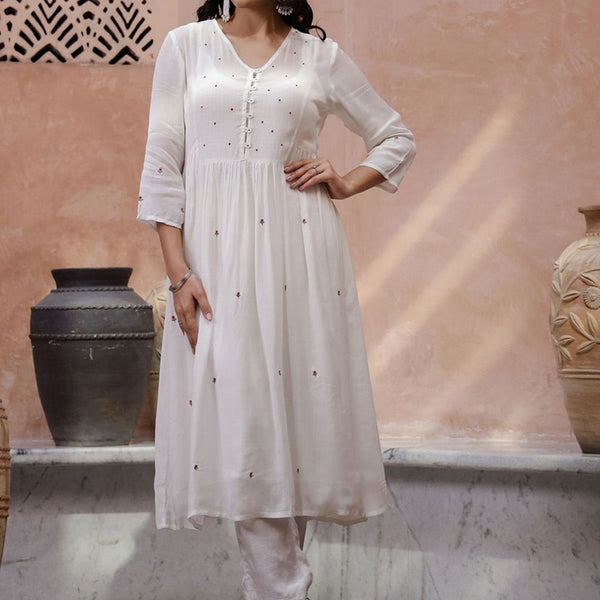 Sangria Floral Embroidered Thread Work Kurta with Trouser - Distacart