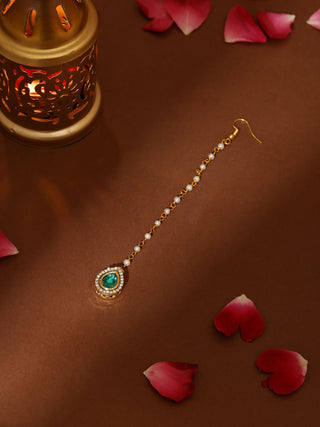 Ruby Raang Green Tear Drop Green Kundan Maang Tikka