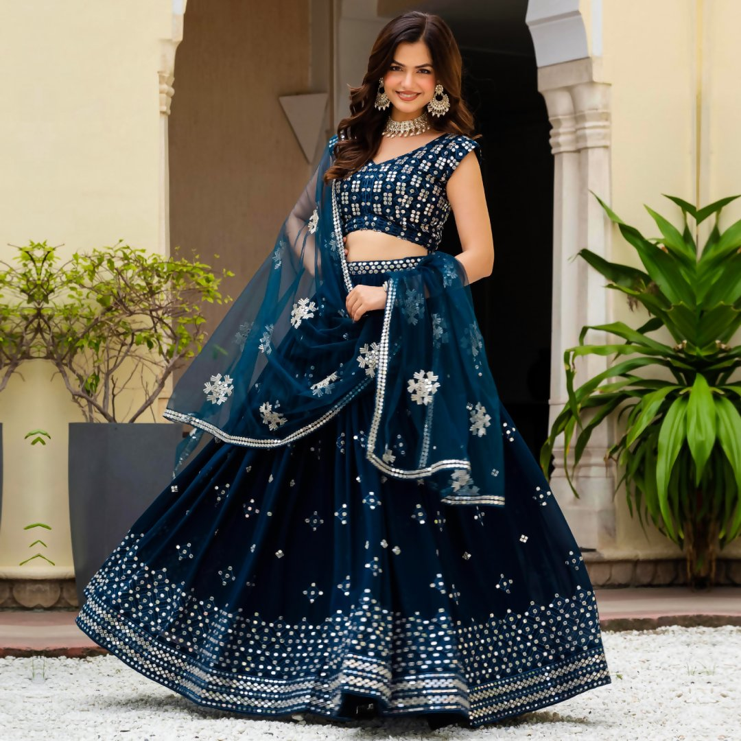 Jihu Culture Women's Blue Zari Embroidery Work Lehenga Choli