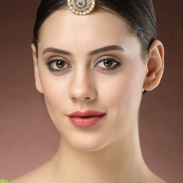 NVR Women's Gold-Polished CZ Stone-Studded Borla Maang Tikka - Distacart