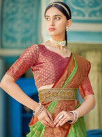 Thumbnail for Astita Linen Cotton Light Green Saree