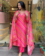 Thumbnail for Partywear Designer Pure Russian Silk Pink Stitched Suit With Dupatta - Tanisha - Distacart