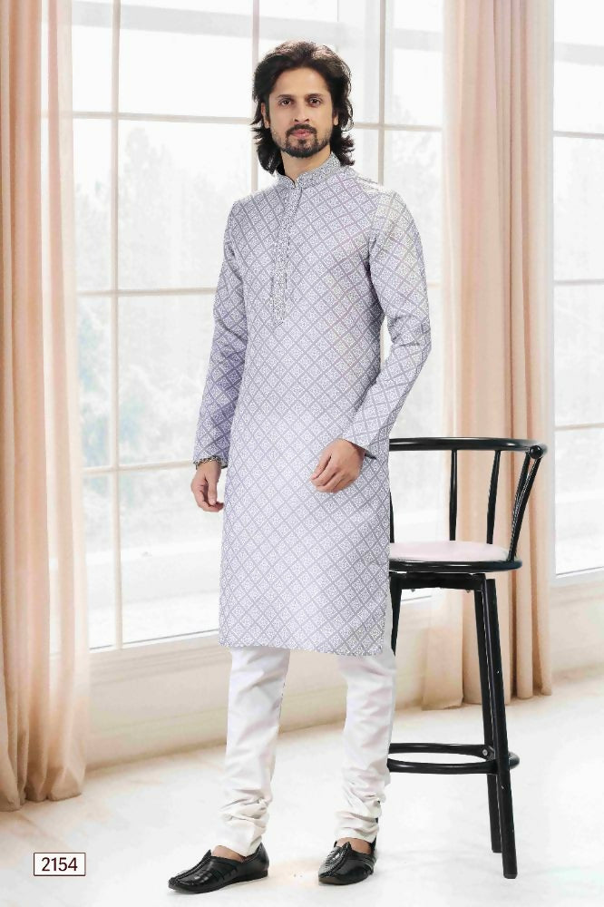 Raivat Ethnic Cotton Thread Work Kurta Pajama In Grey Colour - Dista