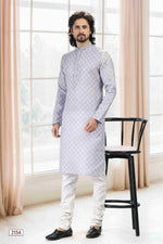 Thumbnail for Raivat Ethnic Cotton Thread Work Kurta Pajama In Grey Colour - Dista