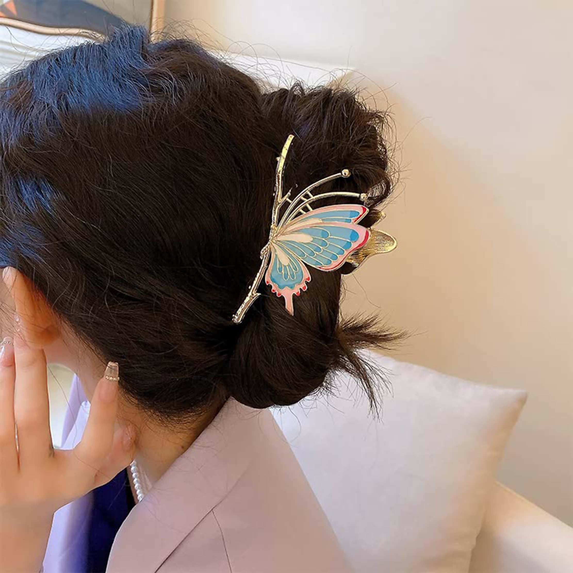 Joban Fashion Blue Metal Butterfly Hair Claw Clips For Women