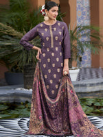 Thumbnail for Jyoti Fashion Women's Purple Pure Silk Elegant Jacquard Woven Kurta with Trouser & Dupatta - Distacart