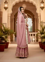 Thumbnail for Teeya Creation Multi Color Pure Silk Gimmy Silk Heavy Embroidery Work Wedding Wear Palazzo Pair - Distacart