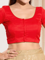 Thumbnail for Joban Fashion Red Taffeta Silk Padded Blouse With Round Neck Elbow Sleeves