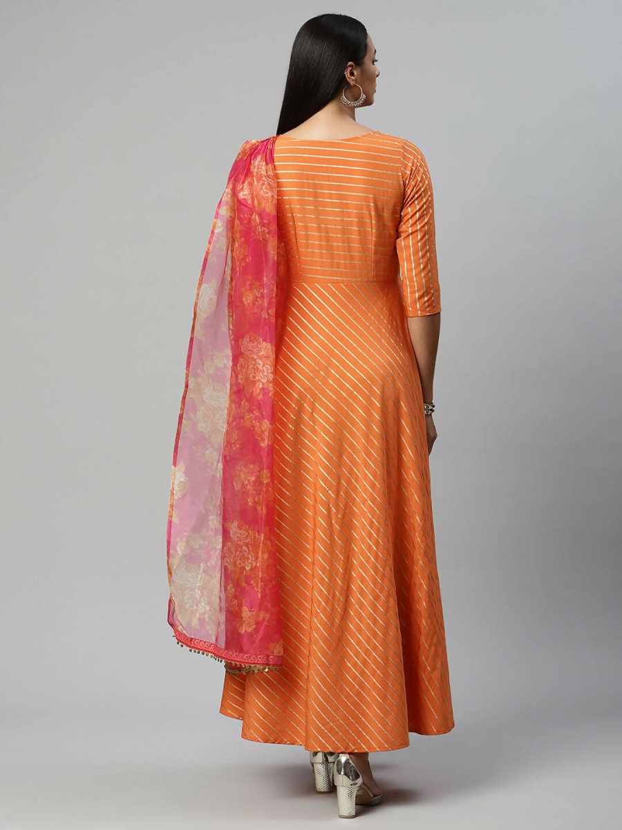 Ahalyaa Women's Orange Crepe Gold Print Dress - Distacart
