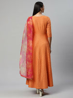 Thumbnail for Ahalyaa Women's Orange Crepe Gold Print Dress - Distacart