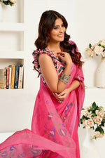 Thumbnail for Vastranavya Pink Digital Printed Linen Ready To Wear Designer Saree with Unstitched Blouse - Distacart