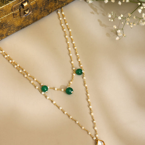Ruby Raang Gold Kundan and Green Stone Layered Necklace