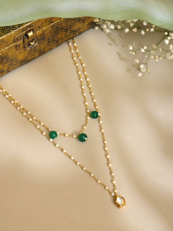 Ruby Raang Gold Kundan and Green Stone Layered Necklace