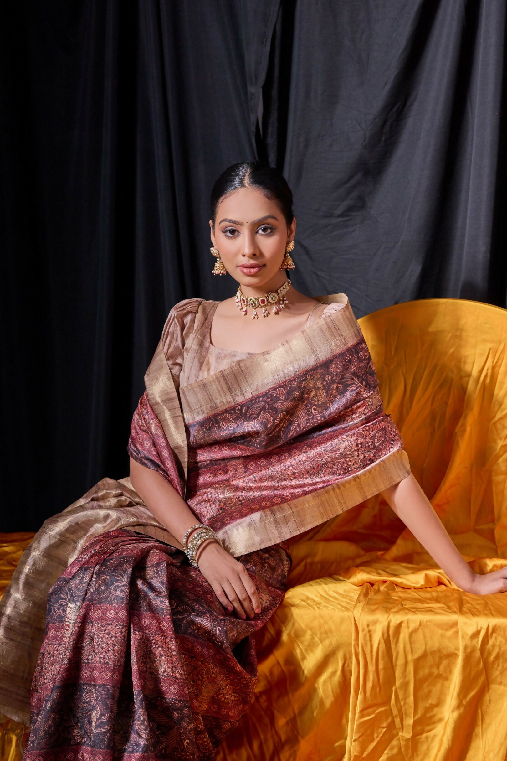 Vishnu Weaves Women's Maroon Tussar Silk Zari Woven Saree with Blouse - Distacart