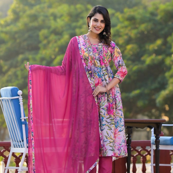 Designer Stylish Pink Slim Georgette Stitched Suit With Dupatta - Kiyara - Distacart