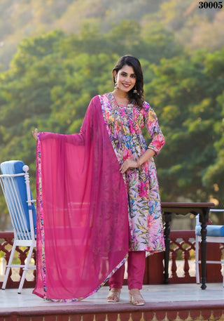 Designer Stylish Pink Slim Georgette Stitched Suit With Dupatta - Kiyara - Distacart