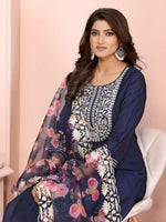 Thumbnail for Joban Fashion Women Navy Blue Roman Embroidery Stitched Kurta Set - Distacart