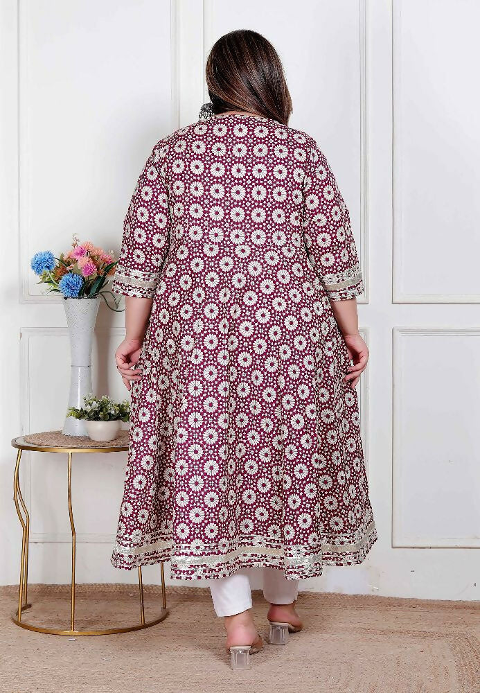 Miravan Plus Size Women'S Cream Embroidered Cotton Anarkali Kurta And Dupatta - Distacart