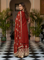 Thumbnail for Joban Fashion Red Silk Embroidered Sharara Set - Distacart