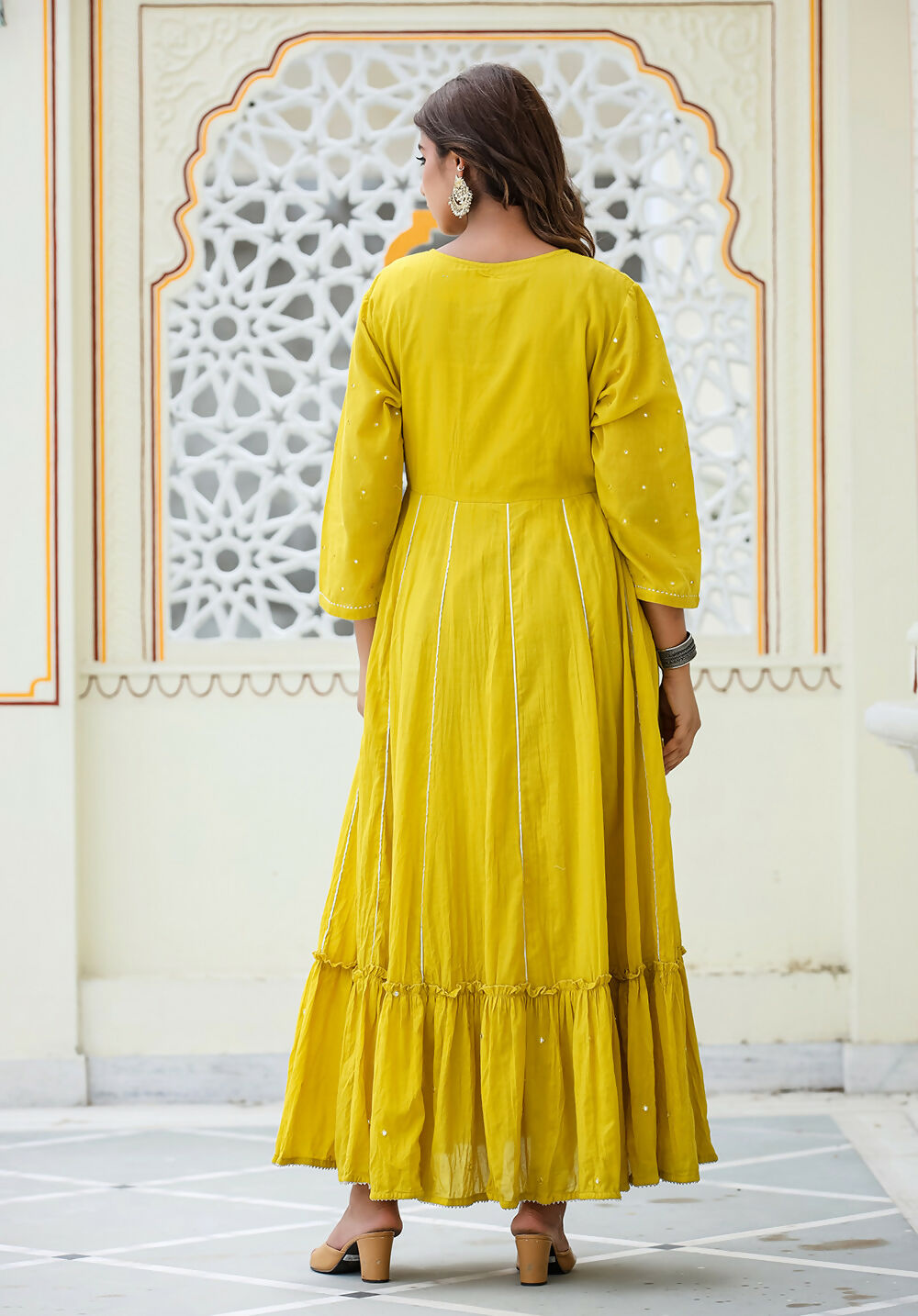 Kaajh Women's Yellow Embroidered Ethnic Gown - Distacart