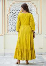Thumbnail for Kaajh Women's Yellow Embroidered Ethnic Gown - Distacart