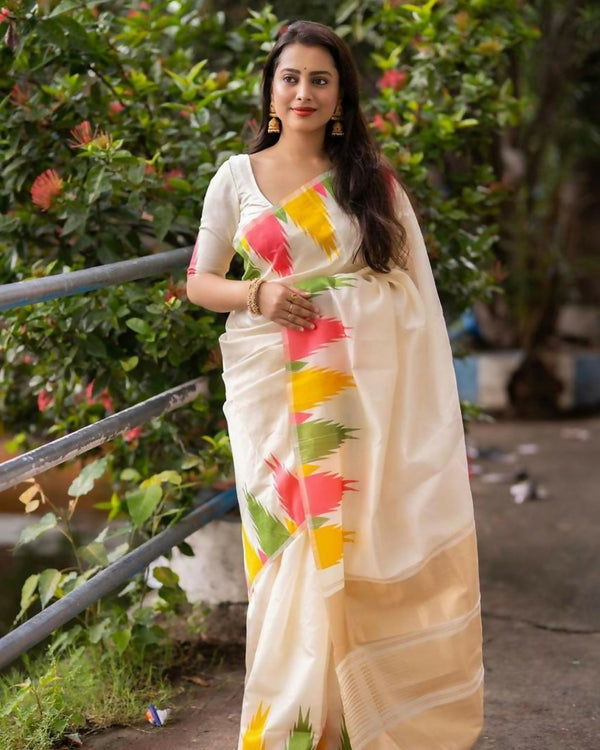 Preksha Creation Banarasi Women White Saree With Zari Work - Distacart