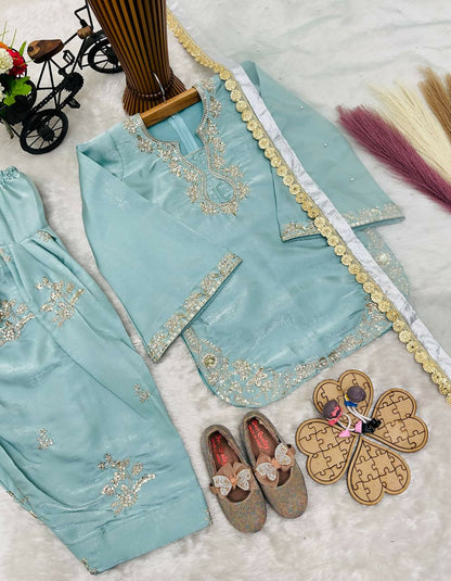 Teeya Creation New Kids Latest Trendy Kurta Palazzo Set-Blue - Dista
