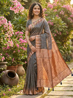 Thumbnail for Shree Shyam Fashion Grey Linen Cotton Saree - Distacart