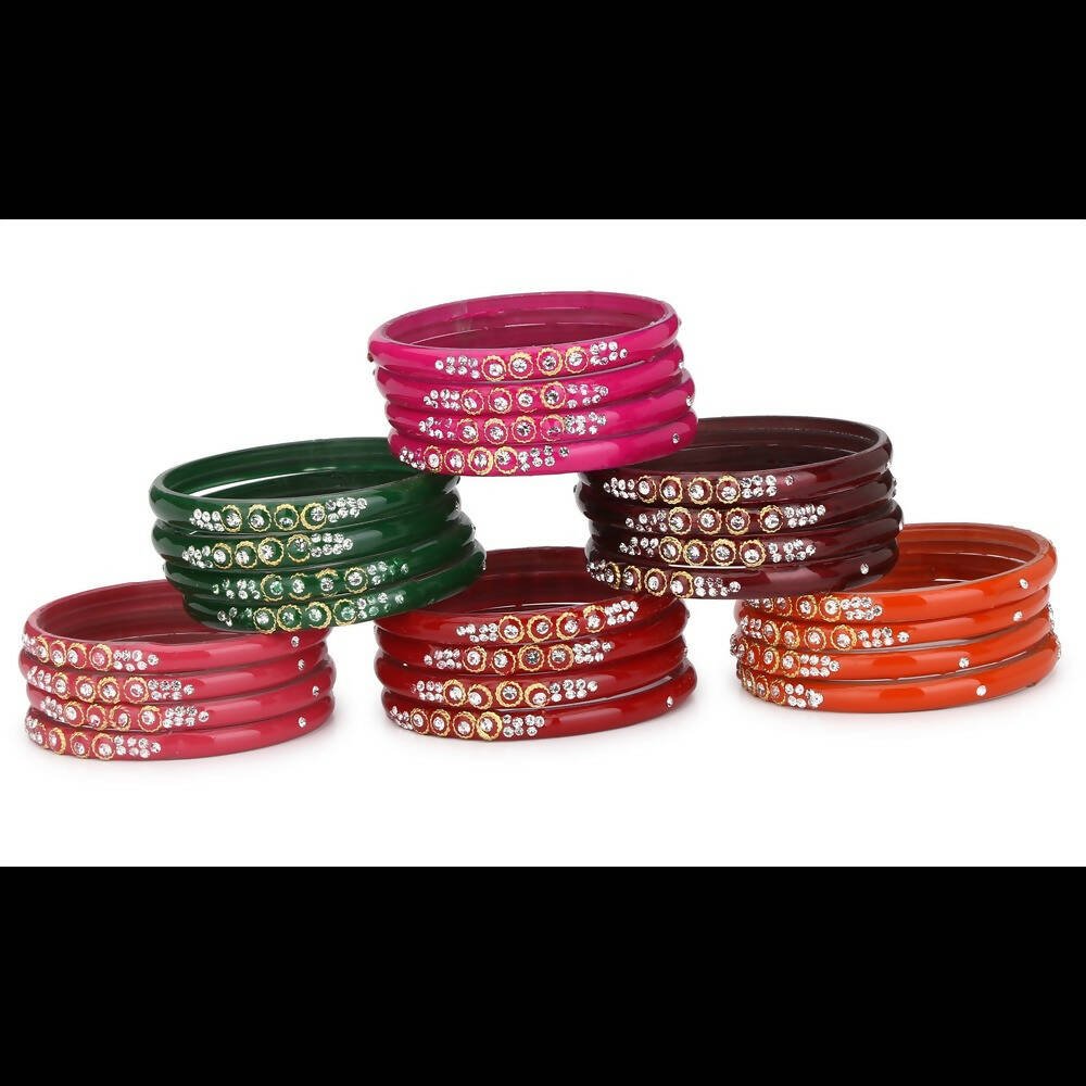 Afast Bridal Wedding & Party Fashionable Colorful Glass Bangle/Kada Set, Pack Of 24 - Multicolor - Distacart