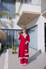 Thumbnail for Joban Fashion Pink Kurta Set Velvet Sequins , Zari, Coding & Thread Embroidered work - Distacart