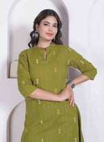Thumbnail for Miravan Womens Green Printed Cotton Straight Kurta With Palazzo - Dista