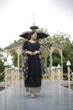 Thumbnail for Aayaa Designer Embroidery Zari Sequins-Work Faux Blooming Georgette Suit - Black - Distacart