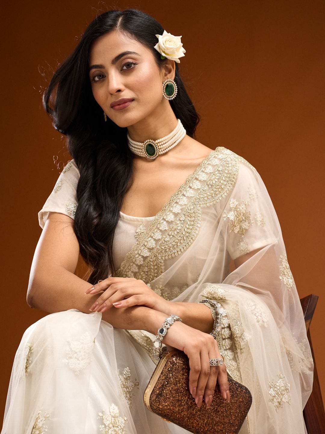 kasee Floral Embroidered Net Saree - Distacart