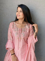 Thumbnail for Anaita Baby Pink Crape Readymade Kurti Set with Beads Sequence Work - Distacart