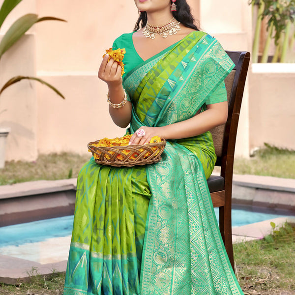 Shree Shyam Fashion Rama Green Pochampally Silk Saree - Distacart