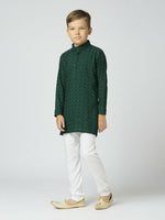 Thumbnail for Joban Fashion Kids Island Full Sleeves Cotton Kurta and Pyjama Set with Sequin work - Green - Distacart