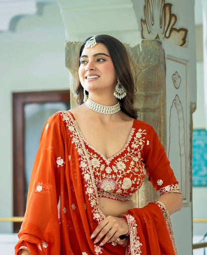 Lehenga Mart Rust Designer Wedding Wear Lehenga Choli - Dista