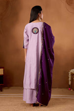 Thumbnail for Lehenga Mart Designer Front-Slit Kurta, Paired With Wide-Leg Palazzo Pants And A Dupatta.-Lavender - Distacart