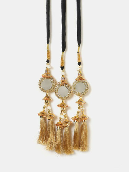 Ruby Raang Gold Gota Pati Work And Threads With Pearls And Black Thread And Mirrors - Distacart