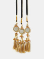 Thumbnail for Ruby Raang Gold Gota Pati Work And Threads With Pearls And Black Thread And Mirrors - Distacart