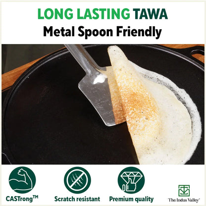 The Indus Valley Super Smooth Cast Iron Tawa,Pre-seasoned, Nonstick, 100% Pure, Toxin-free, Induction, 28/30.5cm, 2.8/2.9kg - Distacart