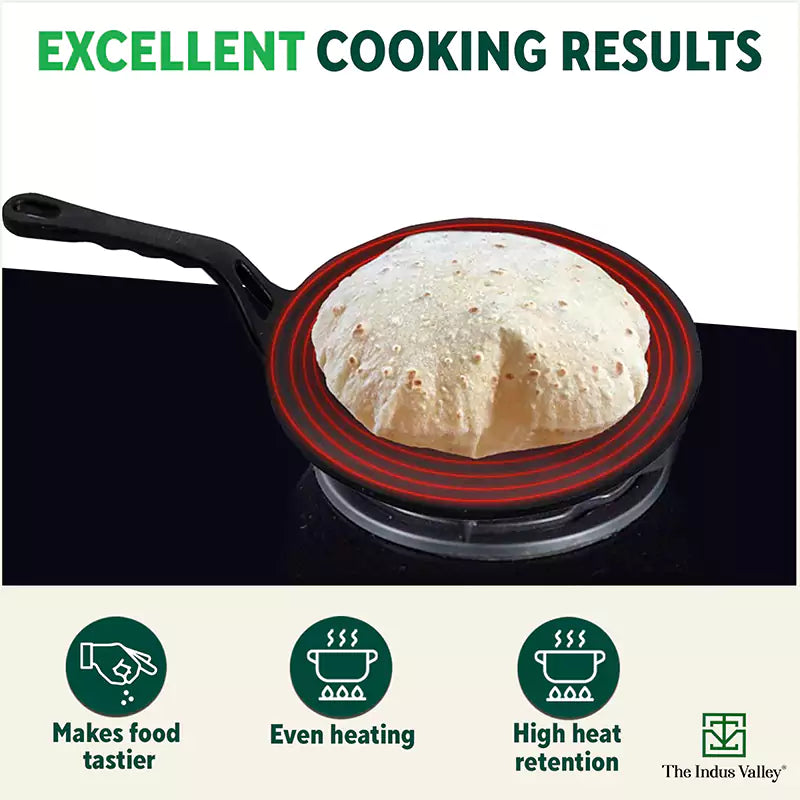 The Indus Valley CASTrong Cast Iron Concave Tawa, Pre-seasoned, Nonstick, 100% Pure, Toxin-free, Spatula, 25.4cm, 1.9kg
